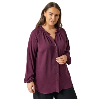 Image of EVANS Curve Burgundy Red Frill Neck Blouse Women&#039;s Plus Size