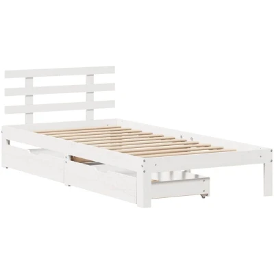 Image of vidaXL Bed Frame with Drawers Base 90x190 cm White Solid Pine Wood Single Storage Mattress Not Included Assembly Required