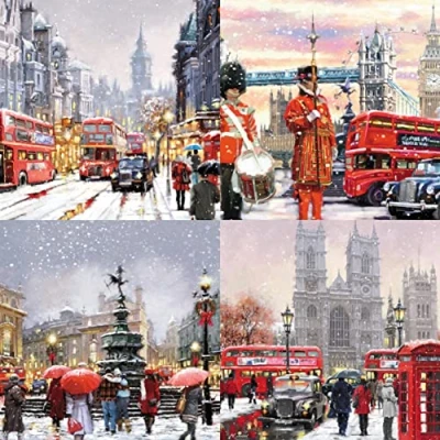 Image of Artistic Christmas Cards (MED5734) London in the Snow Scenes Box of 16 4 Designs