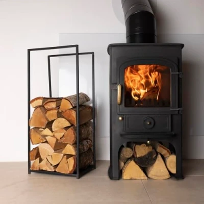 Image of CHARLES BENTLEY Log Holder, Snug, Dogwood Iron, Solid Base, Tall Frame, Black Matte, Contemporary Design, Storage, Fireplace, 10KG Capacity, Wood Fireside (80x35.5x25cm)