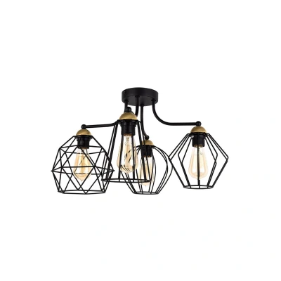 Image of Galaxy Wire Frame Multi Arm Semi Flush Ceiling Lamp Black, Brass 4xE27