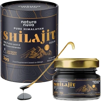 Image of NaturaNova Pure Himalayan Shilajit Resin 100% Natural 75 Servings for Energy Boost, Immune Support, 75%+ Fulvic Acid Ayurvedic Supplement with 85+ Trace Minerals Complex