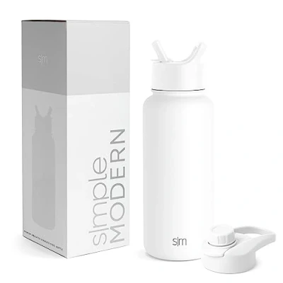 Image of Simple Modern Water Bottle with Straw and Chug Lid Insulated Stainless Steel Thermos for Sports Gym Summit Collection 950ml Winter White