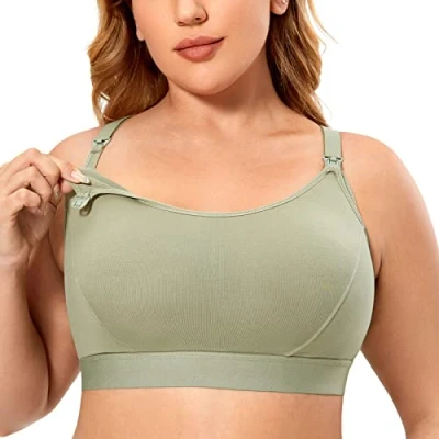 Image of Gratlin Women&#039;s Nursing Bras Maternity Plus Size Breastfeeding Cotton Sleep Sports Bra Olive Grey 3XL
