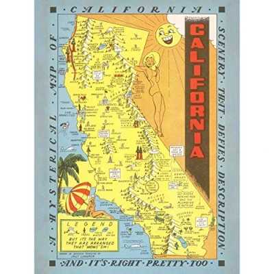 Image of Artery8 Map Lindgren 1948 California Pictorial Large Wall Art Poster Print Thick Paper 18X24 Inch
