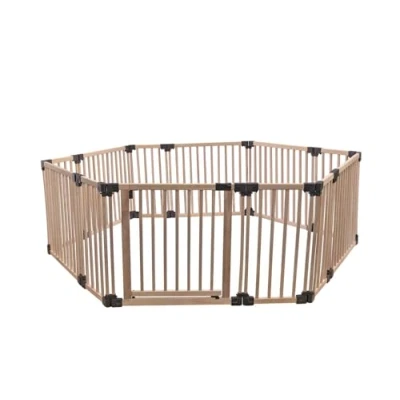 Image of Safetots Wooden Play Den, Hexagon, 6 x 120cm, Natural Wood, Baby Playpen, Den for Toddlers, Large Pen, Easy Installation