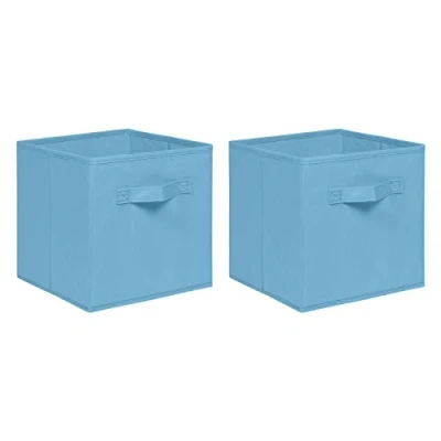 Image of NICEME Foldable Storage Boxes,Non Woven Fabric Box Set of 2,Storage Drawers for Cube Unit,26.5x26.5x28 cm (Strip Grip,Light Blue)