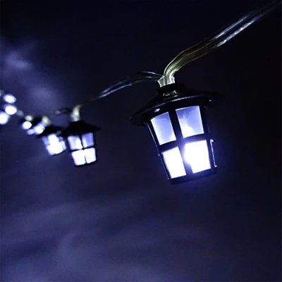 Image of Christmas Concepts® 10 White Battery Operated LED Lights with Shades On 2.3M Cable Party (Traditional Lanterns)