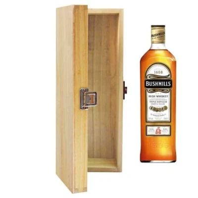 Image of Bushmills Original Irish Blended Malt Whiskey in Tung Wood Gift Box With Handcrafted Gifts2Drink Tag