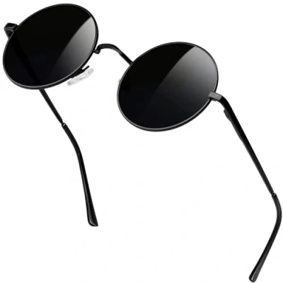 Image of KANASTAL Round Sunglasses Mens Black Womens Polarised Glasses Circle Vintage Retro Ladies Gojo Cosplay Frame Lens