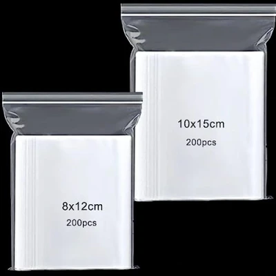 Image of 400pcs Grip Seal Bags, 8x12+10x15cm Resealable Zip Lock Bag, Clear Plastic Reusable Polythene Pouches, Sealable Storage Baggies for small items