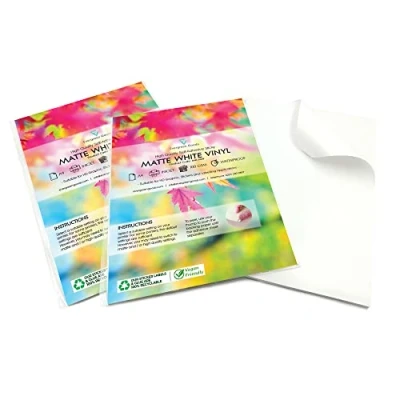 Image of Evergreen Goods 40 Sheets Matte White Vinyl Sticker Label A4 Sheets, Waterproof, Printable Self Adhesive, Compatible with Cricut &amp; Silhouette