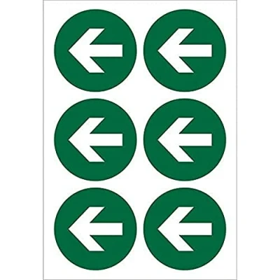 Image of Seco First Aid Arrow Pointing Left Pictogram Sticker, 60mm Diameter (Sheet of 6) Self Adhesive Vinyl
