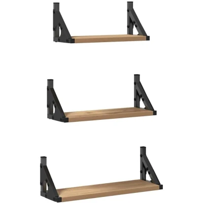 Image of vidaXL 3 Piece Wall Shelf Set Smoked Oak Engineered Wood