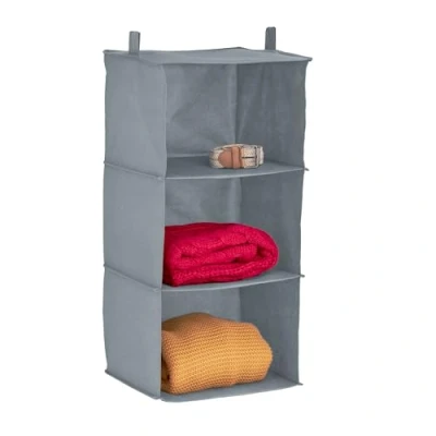 Image of Relaxdays Hanging Rack Wardrobe, 3 Compartments, Fabric, HWD: 70 x 30 cm, Camping, Compact Clothes Storage, Grey
