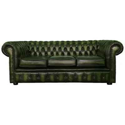 Image of Chesterfield 100% Genuine Leather Antique Green 3 Seater Sofa