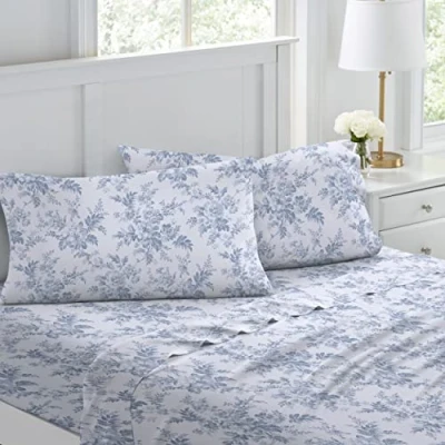 Image of Laura Ashley Home Twin Sheets, Cotton Flannel Bedding Set, Brushed for Extra Softness &amp; Comfort (Vanessa, Twin)