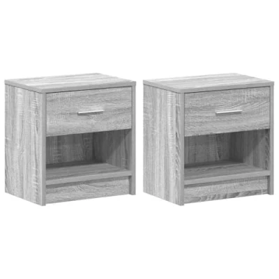 Image of vidaXL Nightstand Pair with Drawer Bedroom Bedside Table Set, Modern Grey Sonoma, Engineered Wood Furniture Free standing Nightstands 39x28x41cm