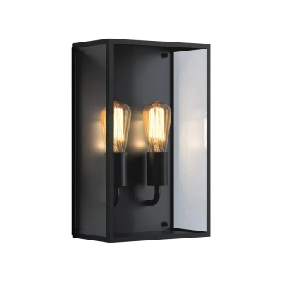 Image of Messina Twin Outdoor 2 Light Wall Lamp Textured Black IP44, E27