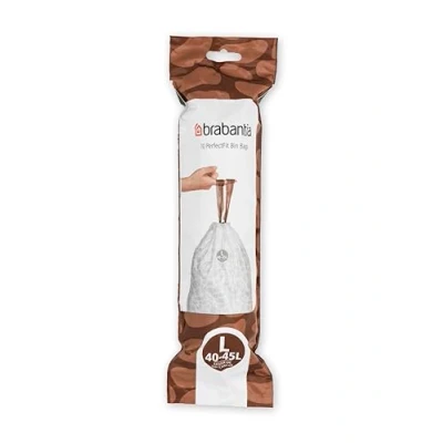 Image of Brabantia PerfectFit Bin Liners (Size L/40 45 Litre) Thick Plastic Trash Bags with Tie Tape Drawstring Handles (10 Bags)
