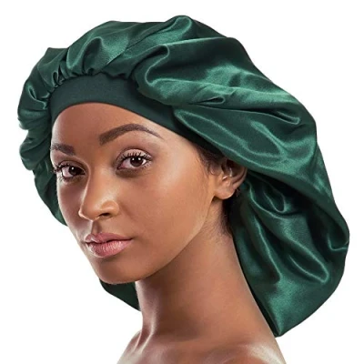 Image of Alnorm Double Layered Satin Bonnet Oversized Sleep Cap for Hair Loss Women Green