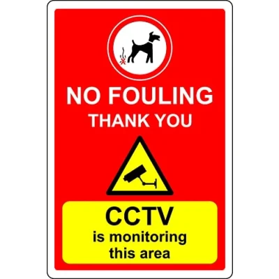 Image of No dog fouling CCTV is monitoring this area safety sign 1mm Plastic (300mm x 200mm)