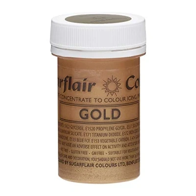Image of Sugarflair Gold Satin Food Colouring Paste, Highly Concentrated for Use with Sugar Pastes, Buttercream, Royal Icing or Cake Mix, Vibrant Colour Dye 25g