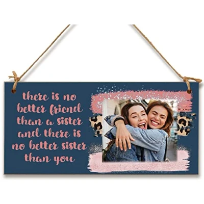 Image of Personalised Wooden Plaque with Photo Best Sister Friend Friendship BFFs Bestie Family Hanging Door Sign Gift Home Décor