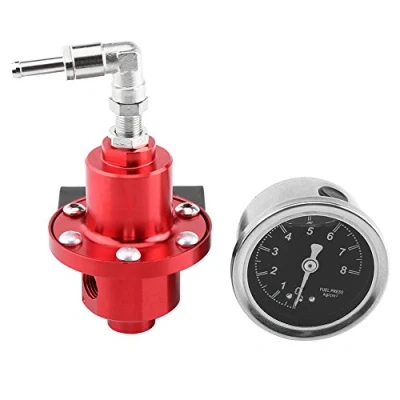 Image of fuel pressure regulator Kit, Universal Aluminum Adjustable FPR with gauge for Car Auto(Red) valve and accessories
