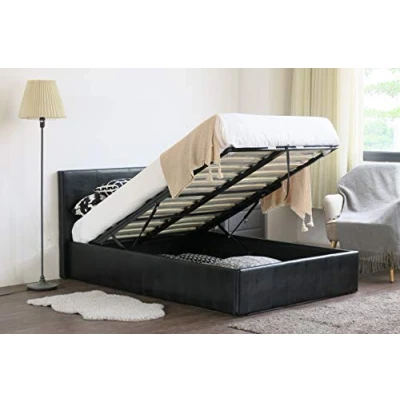 Image of MODERNIQUE Ottoman Gas Lift Up 4ft6 Double Faux Leather Storage Bed in Black