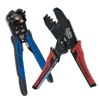 Image of Klein Tools 80013 Wiring Tool Kit with Automatic Wire Stripper and Ratcheting Insulated Terminal Crimper, Great Electrical Kit, 2 Piece