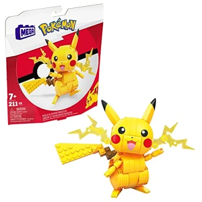 Image of MEGA Pokémon Building Toys Set Build &amp; Show Pikachu with 211 Pieces, Articulated and Poseable, 4 Inches Tall, for Kids, GMD31
