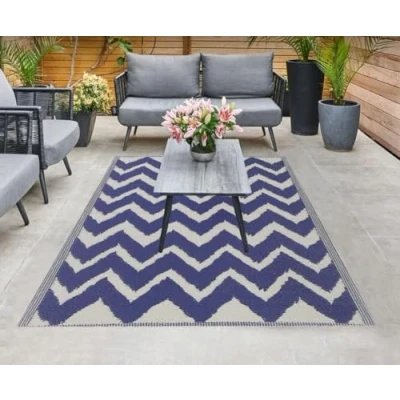 Image of Garden Mile® Large Al Fresco Rugs Mats Indoor Outdoor Patterned Runner Ideal for Patio Lawn Terrace Balcony Hall Kitchen Driveway Walkway Water Resistant UV 100% Polypropylene (Blue Zig Zag)