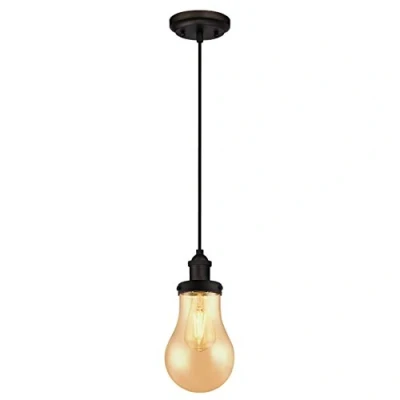 Image of 63370 One Light Indoor Pendant, Oil Rubbed Bronze Finish with Amber Teardrop Glass