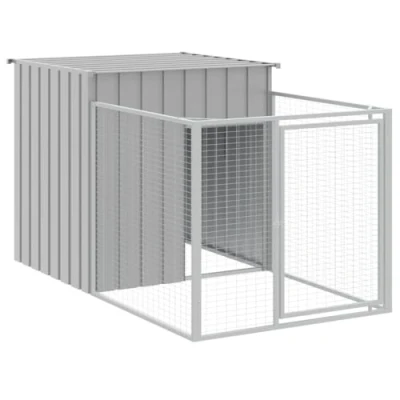Image of &quot;vidaXL Dog House with Galvanized Steel Run Light Grey, Spacious, Weather Proof Kennel Ventilated Mesh Design for Outdoor &amp; Garden Use&quot;