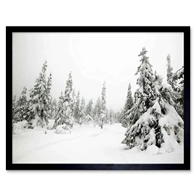 Image of Wee Blue Coo Photography Landscape Winter Scene Snow Forest Trees Art Print Framed Poster Wall Decor 12X16 Inch