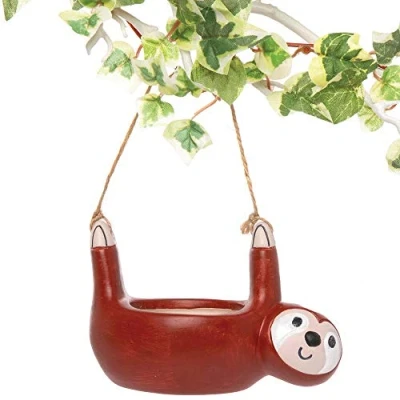 Image of Baker Ross AT687 Sloth Ceramic Hanging Flowerpots, Creative Art and Craft Supplies for Kids to Make, Personalise Decorate (Box of 2), Assorted