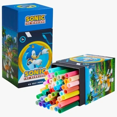 Image of SONIC THE HEDGEHOG 48 Colouring Pens for Kids Art Supplies Felt Tip Washable Markers Boys Gifts