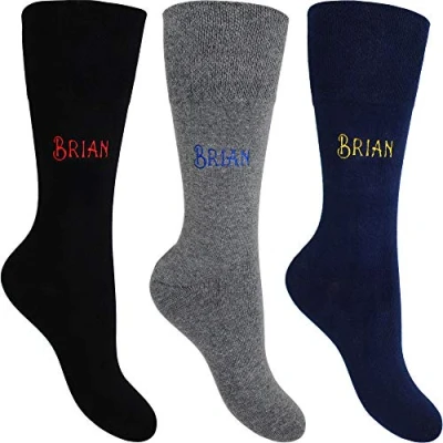 Image of Personalised Men&#039;s Gentle Grip Comfort Socks (3 Pair Pack) (UK 12 14 (EUR 46 50))