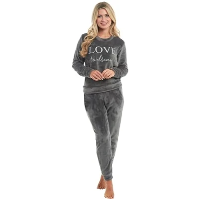 Image of KATE MORGAN Womens Pyjamas Warm Fleece for Women Sets Pjs S XL Soft Twosie Pyjama Set Ladies Gifts Her (Medium, Charcoal Grey)