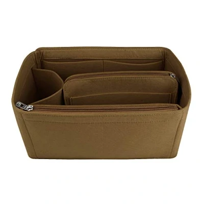 Image of NOTAG Bag Organiser Felt Insert Handbag Multi Pocket Tote (Brown, Small)