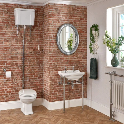 Image of Milano Richmond White Ceramic High Level Cistern Toilet 2 Tap Hole Bathroom Basin Sink Washstand