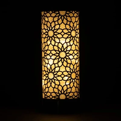 Image of SHATCHI 23cm Christmas Decorated Vase Table Lamp Etched Glass Tube Santa Flowers Design Black Cylinder LED Fairy Lights Battery Operated