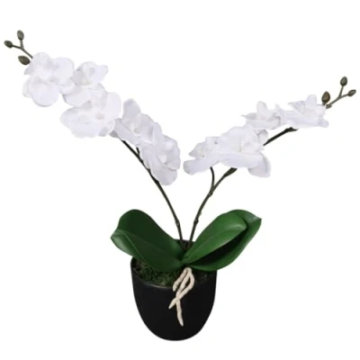 Image of vidaXL Artificial Orchid Plant in White with Included Pot 30 cm High Lifelike Decor for Home or Office Interior