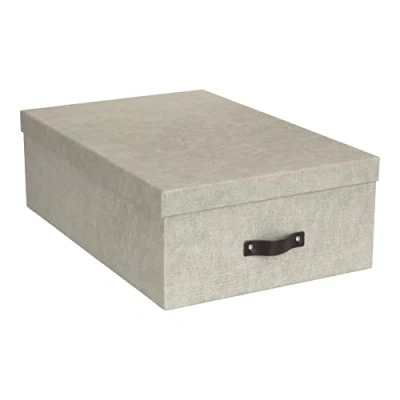Image of Bigso Box of Sweden Set 3 Storage Boxes with Lids Linen Look Organiser for Clothes, Office Equipment and More Wardrobe Handles Bedding or Seasonal Clothing Beige