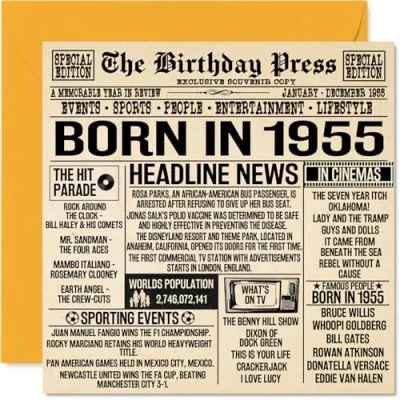 Image of 69th Birthday Cards for Men Women Born In 1955 Newspaper Happy 69 Card Grandad Grandma Nan Vintage Retro Back 1955, 145mm x Sixty Nine Ninth Bday Greeting