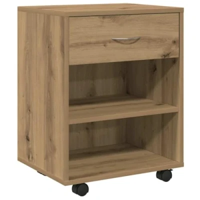 Image of vidaXL rolling cabinet filing storage artisan oak engineered wood mobile file with lockable swivel wheels/shelf/drawer for office/home