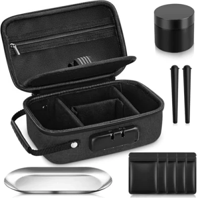 Image of Betoores Smell Proof Bag with Accessories, Lockable Container Stash Box 5 Baggies, 2 Doob Tube, jar and Storage Tray Black