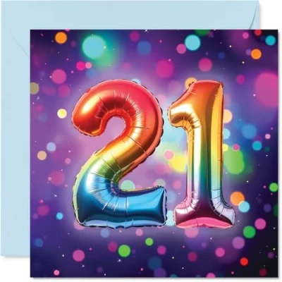 Image of 21st Birthday Cards for Women Men Rainbow Foil Balloon Happy Card 21 Year Old Woman Man Niece Brother Sister Nephew, 145mm Bday Greeting