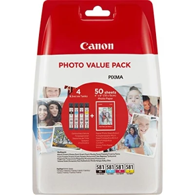 Image of Canon CLI 581XL BK/C/M/Y High Yield Ink Cartridge + Photo Paper Value Pack